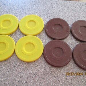 8 Shuffleboard Discs Set 4 Brown and 4 Yellow 6" Good Condition Used